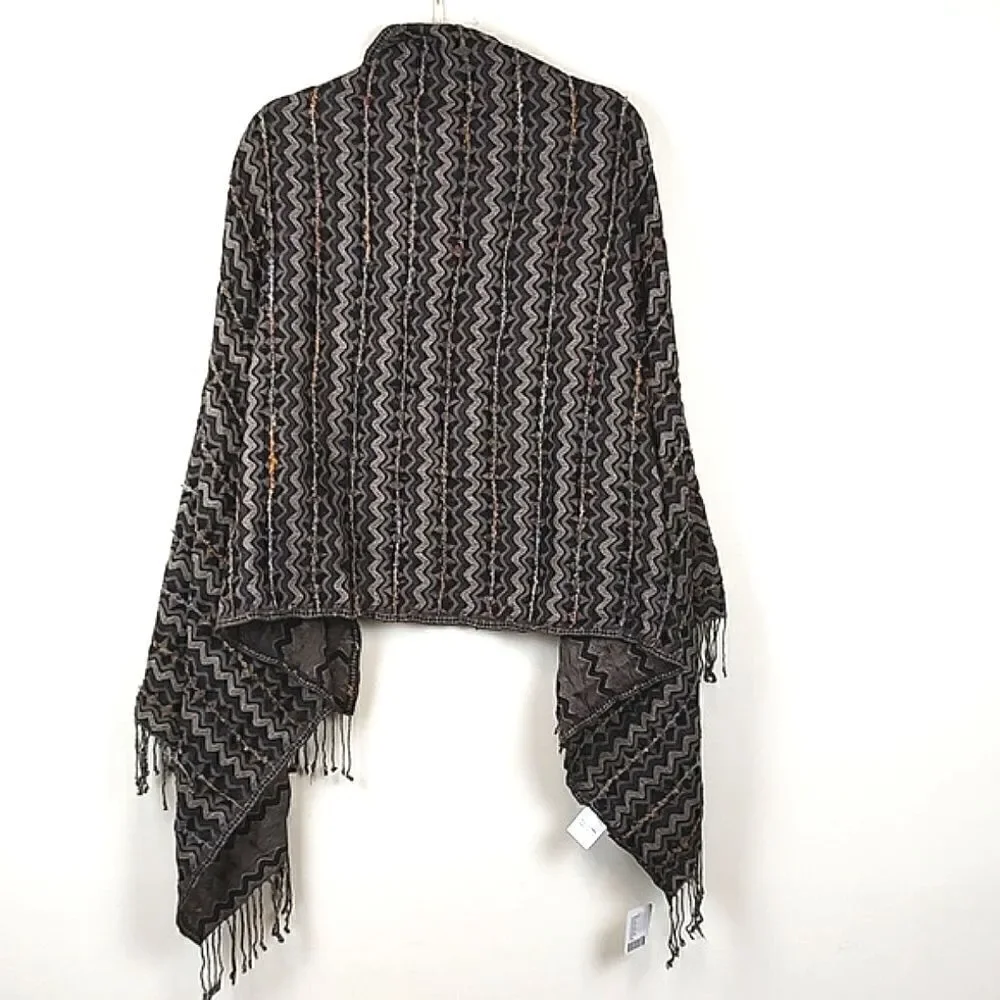 Free People Zig Zag Stripe Boho Fringe Scarf Wrap Festival Coastal Beachy